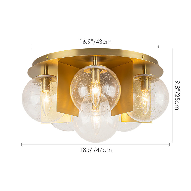 6-Light Modern Brass Finish Bubble Glass Flush Mount Ceiling Light