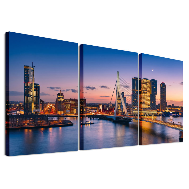 Ensemble de 3 toiles sur le pont de Rotterdam, 24"H x 16"W x 3pcs