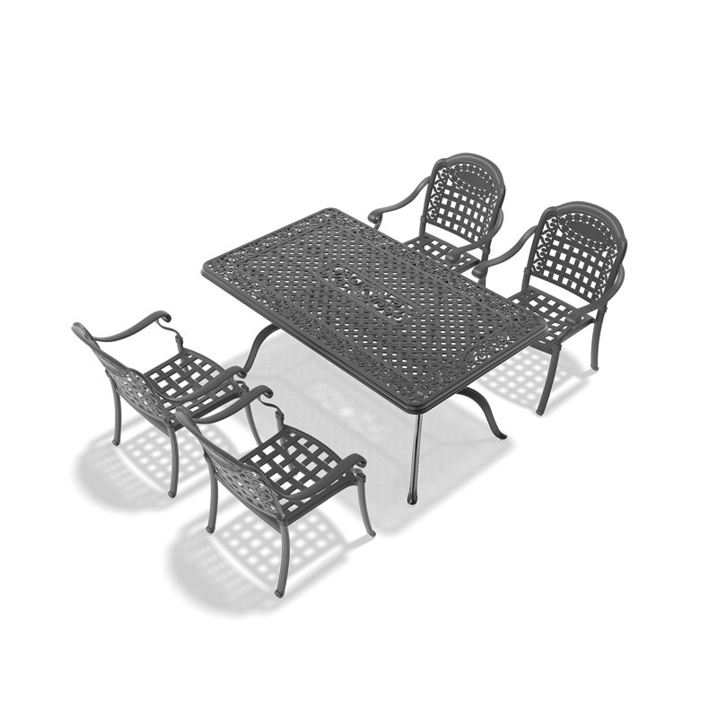 Ensemble de 5 meubles de patio en aluminium coulé avec coussins
