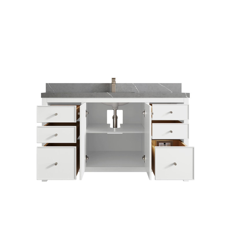 Meuble-lavabo simple 60 po avec plateau Chicago, Gris Piatra