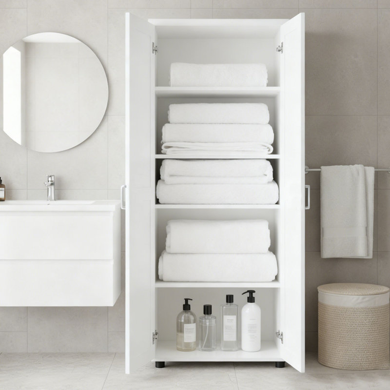 Armoire de rangement de salle de bain de style moderne avec tablettes réglables, Blanc
