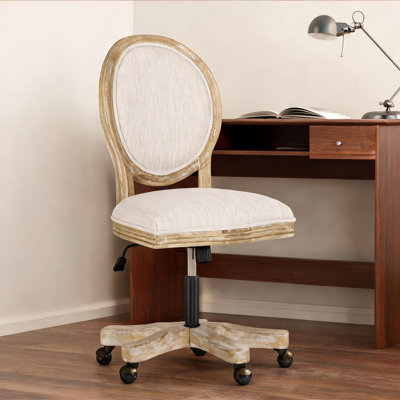 Fauteuil de bureau de style champêtre français standard à une place, plateau pivotant réglable, tissu beige et bois massif naturel