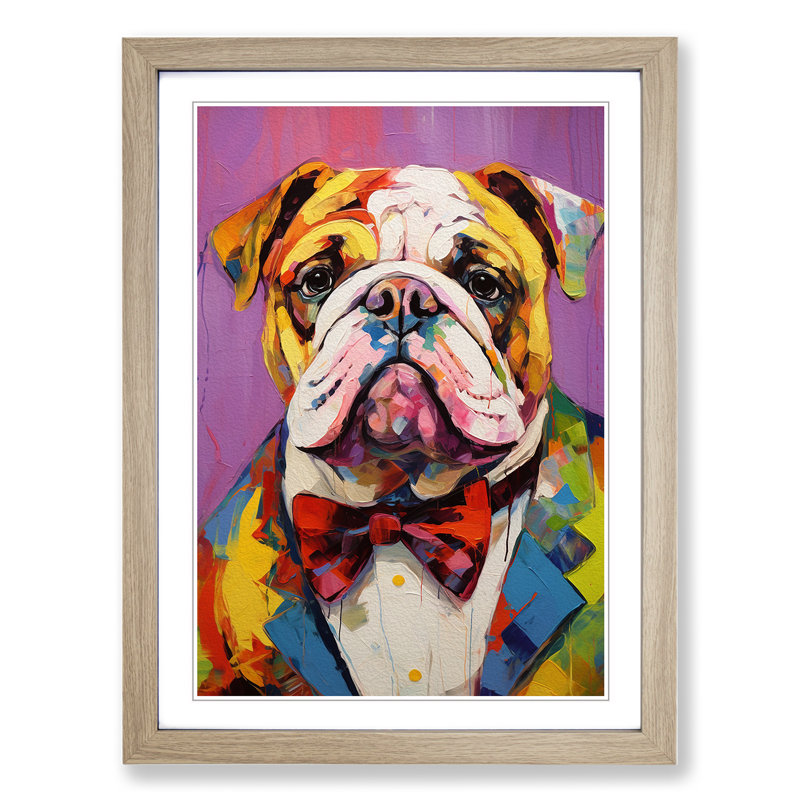 British Bulldog Expressionism - Framed Print, 34cm H x 25cm W x 2cm D, Oak Framed