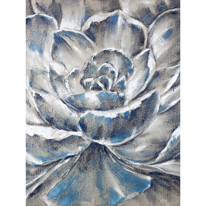Fleur grise et bleue | Imprimé mat encadré pour le décor de la chambre à coucher, Argent argent
