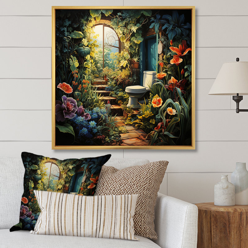 Garden Oasis Toilet - Bath & Laundry Wall Art Prints, H 30 po x l 30 po x P 1 po, Cadre flottant doré