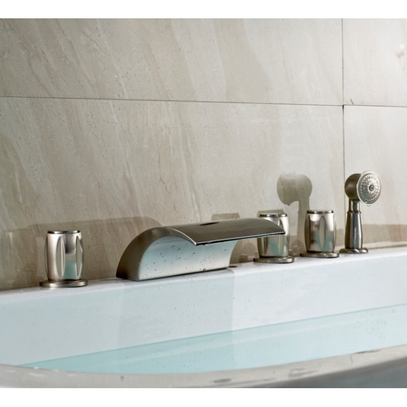 Juno Brushed Nickel Deck Mount Romen Tub Filler Faucet
