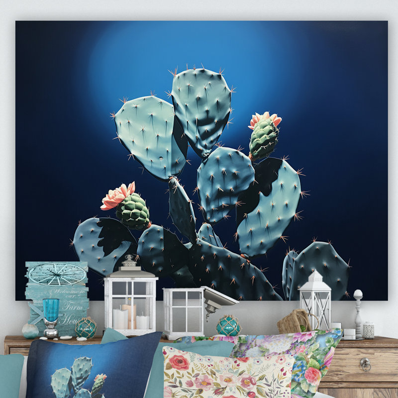 Cactus saphir solitude I sur toile, H 16 po x l 32 po x P 1 po, Toile tendue