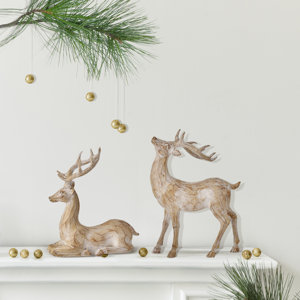 9.5" Resin Winter Chalet Deer Set of 2