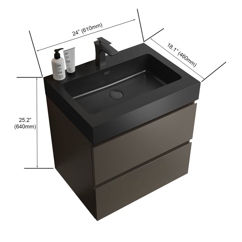 Meuble-lavabo avec lavabo Alice, Gris, Noir, 24"