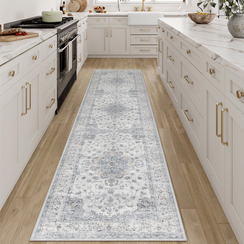 Tapis bleu de style persan Haven, Tapis de couloir 2 pi x 8 pi