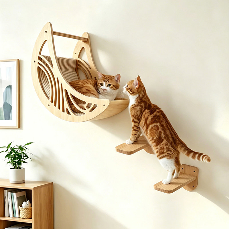 Escalier mural pour chat avec hamac