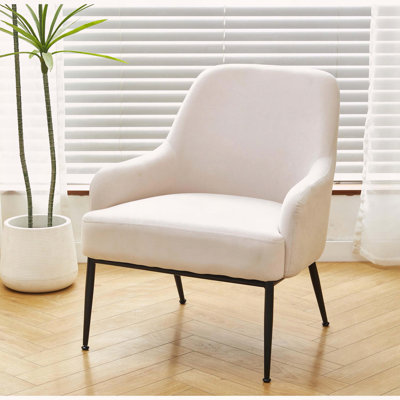Chaise d'appoint en velours beige, fauteuil rembourré moderne avec pieds en métal, chaise d'appoint confortable pour la chambre à coucher du salon