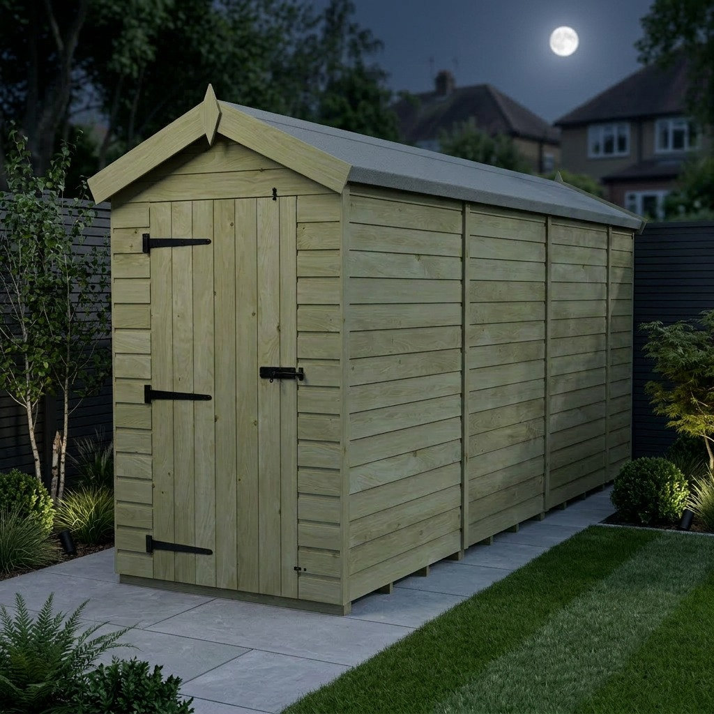 Total Sheds 4ft x 15ft Apex Garden Shed - Single Door - No Windows - Pressure Treated Timber - UK Manufactured