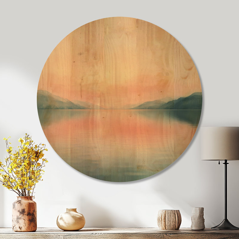 «Blush Sunset Lake - Nature», art mural rond en bois, 23" Round, Rond