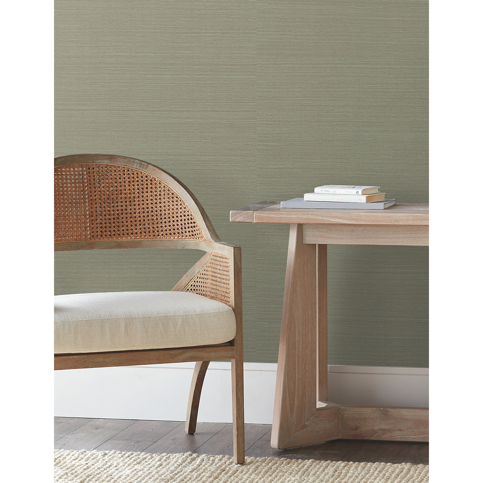 Natural Sisal Peel and Stick Grasscloth Wallpaper, Green
