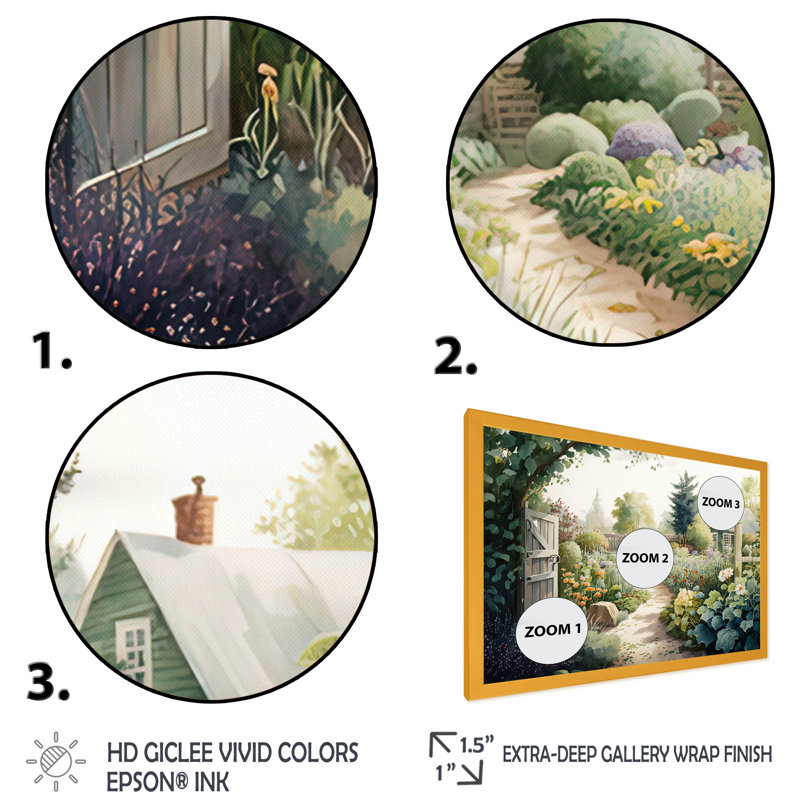 «Fresh Garden at the Cottage I», reproduction d'art sur toile, Encadrement doré, H 24 po x l 32 po x P 1 po