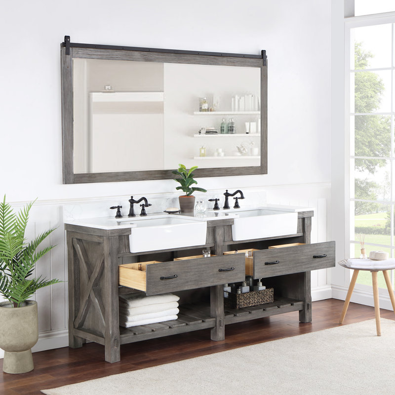 Ensemble de meuble-lavabo double 72 "avec miroir Villareal, Gris classique