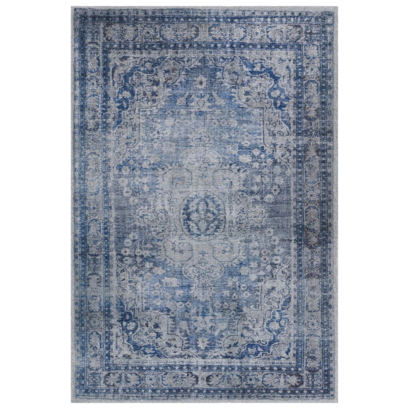 Amajae Vintage Hand Tufted Pet Yarn/Cotton Oriental Rug in Blue/Gray, Runner 2'3" x 8'