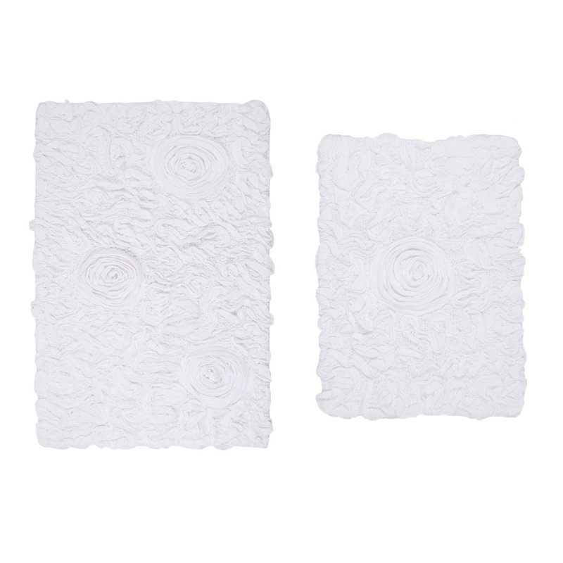 Tapis 100% coton lavable à la machine de la collection Bell Flower (ensemble de 2), Blanc