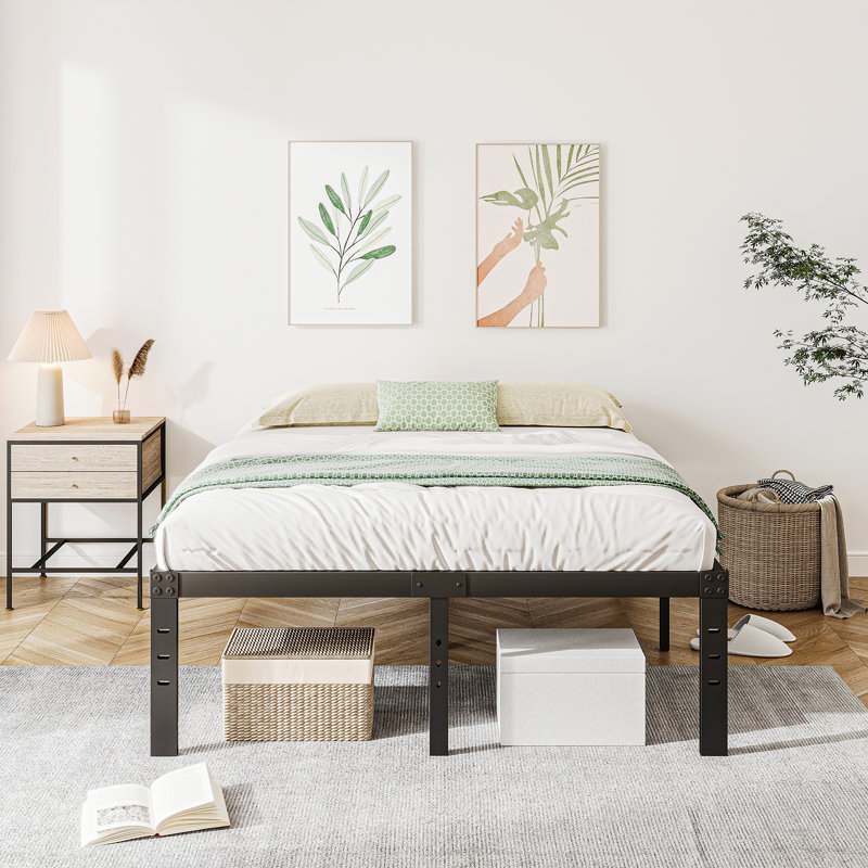 Amylia Heavy Duty 16"  Black Metal Bed Frame, No Box Spring Needed and Easy Assembly Platform Bed, Queen