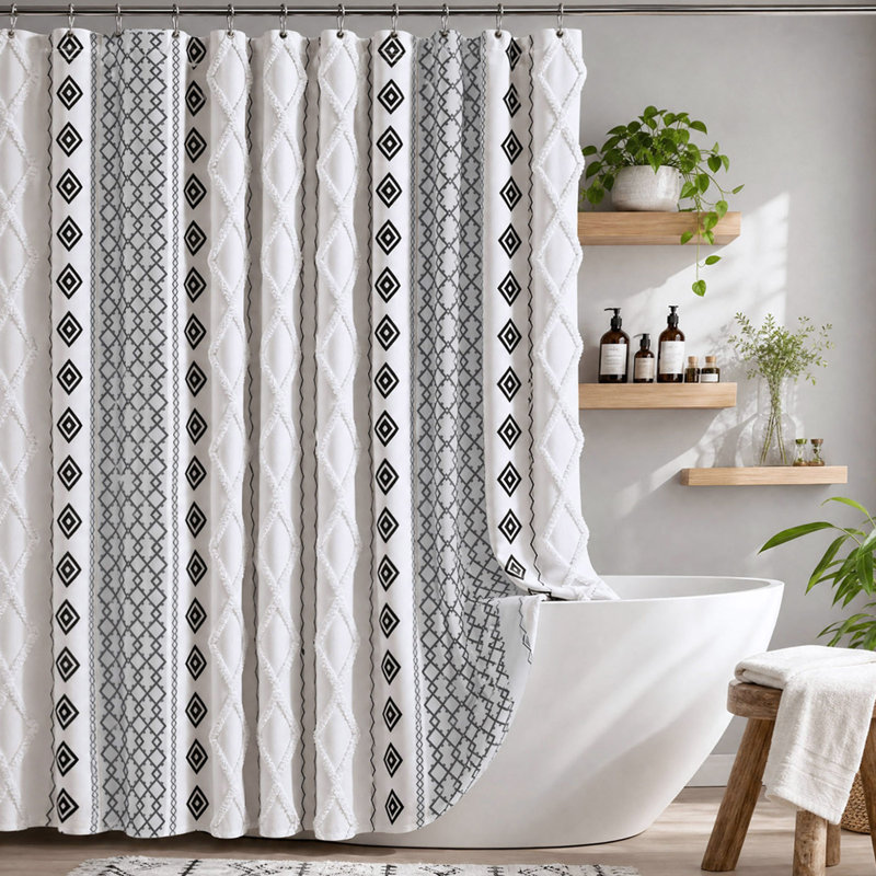 Rideau de douche Boho, Blanc