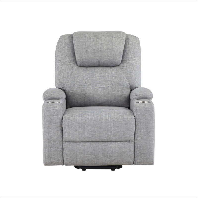 Light Gray Chenille Recliner W/Power Lift & Massage