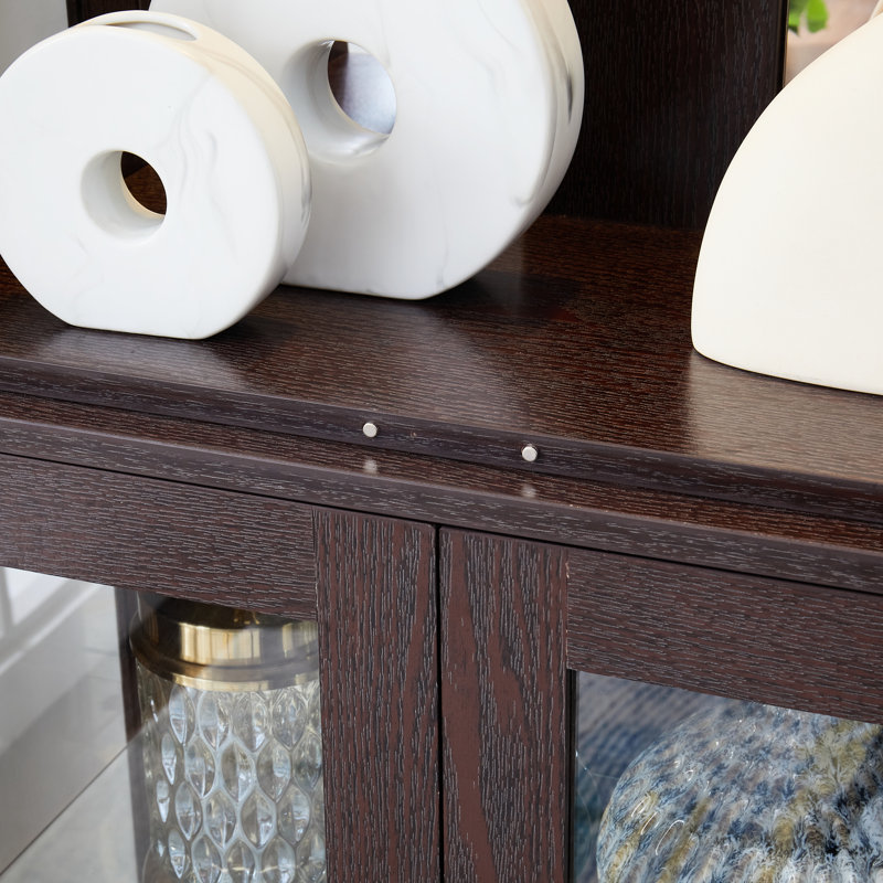 Présentoir de rangement en verre avec éclairage et tablettes mobiles - Étui cerisier foncé Système d'éclairage sophistiqué Porte silencieuse 12,07 po Large