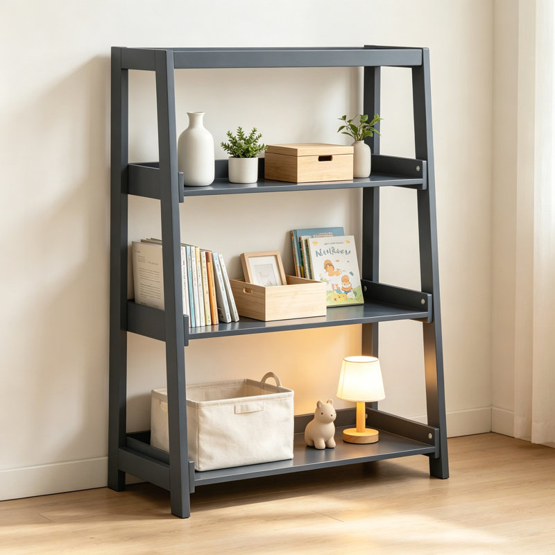 Bibliothèque moderne moderne, 3 tablettes, finition bleue élégante, présentoir en bois, 1 pièce, Marine
