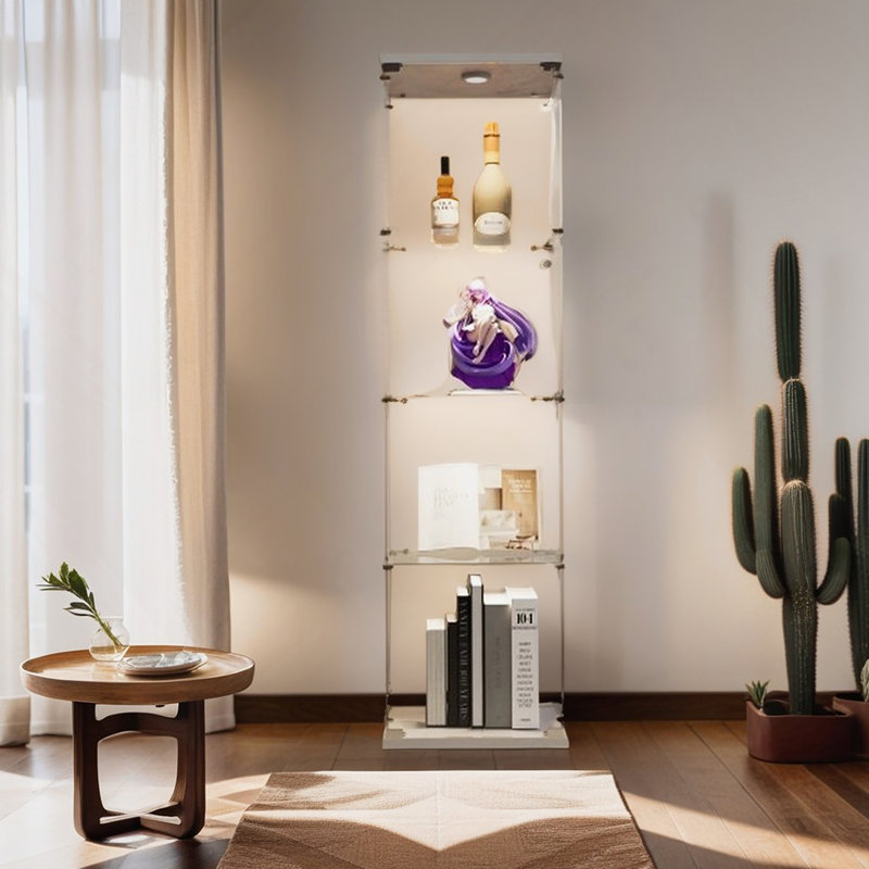 Vitrine blanche en verre avec quatre tablettes