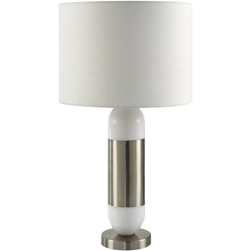 Lampe de table Napoliton, Base argentée / abat-jour blanc