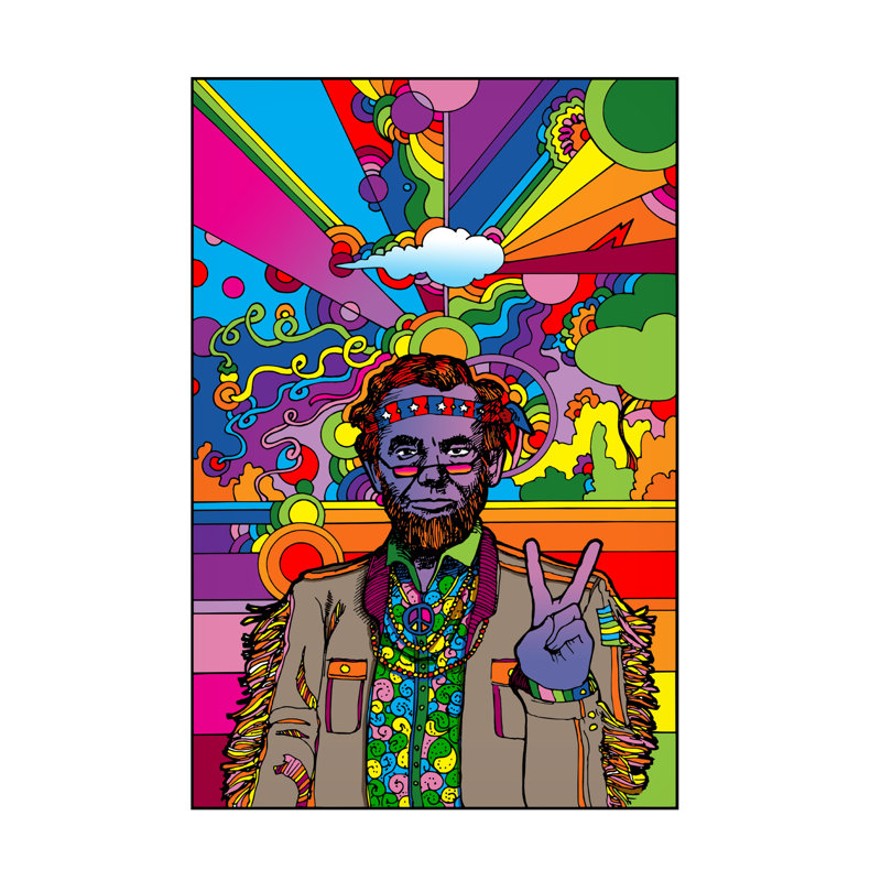 Art mural sur toile tendue - Art mural vert «Abe Lincoln psychedelic» Howie pour le salon, la chambre à coucher ou le bureau - 30 x 47