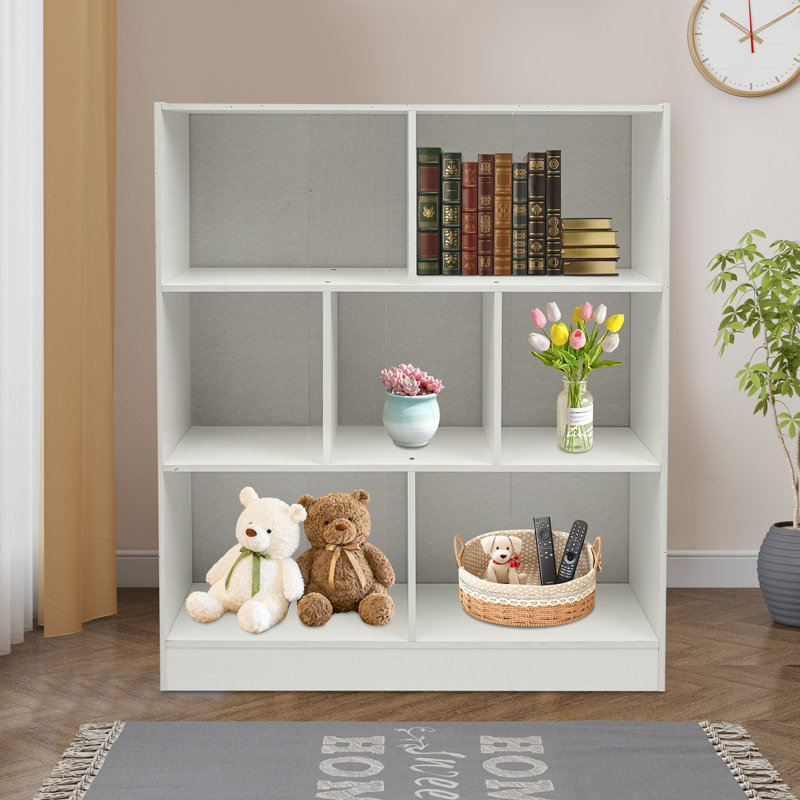 Bookcase With 7 Compartments, Rustic Display Cabinet Book Shelves For Bedroom,Living Room ,31.5(W)*9.06(D)*39.37In(H), White