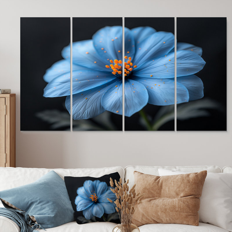 «Blue Orange Delicate Marigold Photo II», ensemble d'art sur toile souci, H 28 po x l 48 po