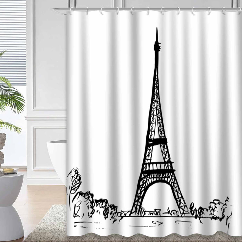 Rideau de douche noir imperméable, rideaux de douche pour la salle de bain avec 12 crochets, 72" L x 72" W