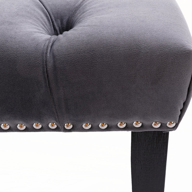 Upholstered Tufted Bench Ottoman, Dark Gray, Black