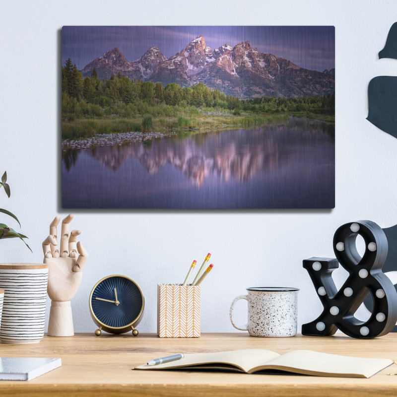 «Reflecting Tetons» par Rick Berk, art mural en métal, H 12 po x l 16 po