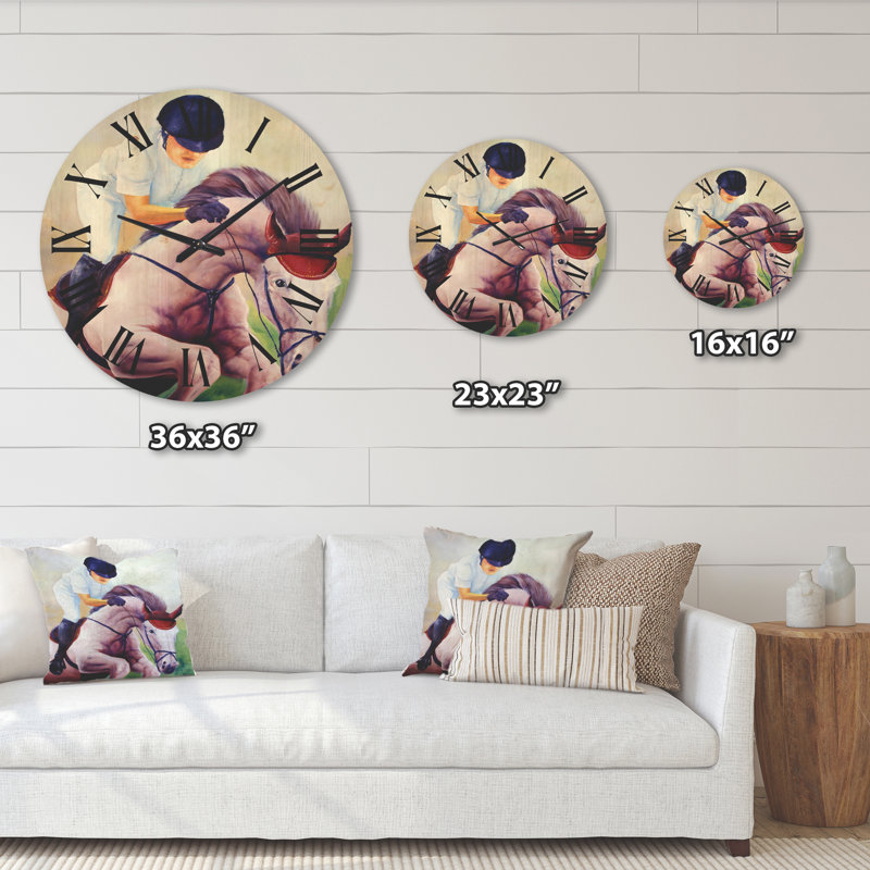 Horloge murale Jockey sur cheval au galop, Très grand