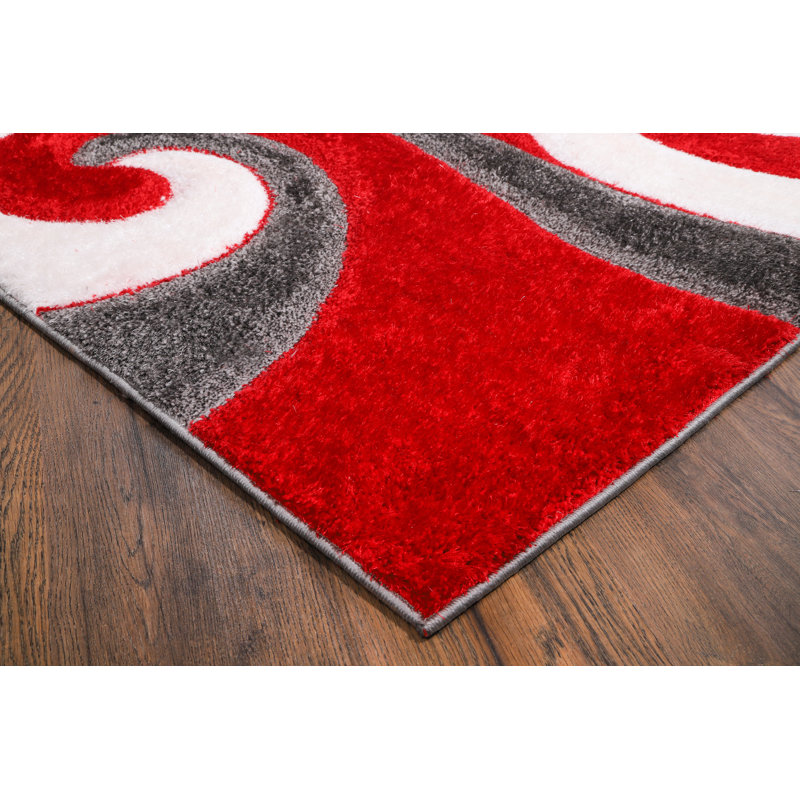 Tapis rouge / gris / rose Allwein, Rectangle 2 pi 1 po x 3 pi 3 po