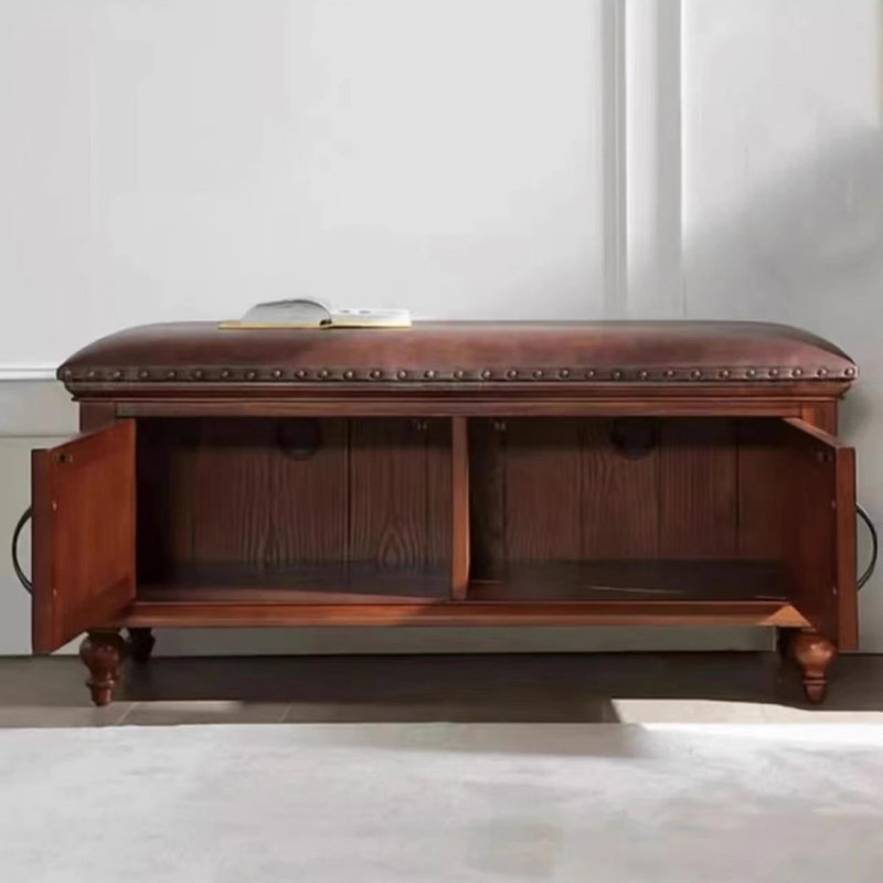 Banc rembourré en noyer, H 18,9 po x l 31,5 po x P 14,96 po