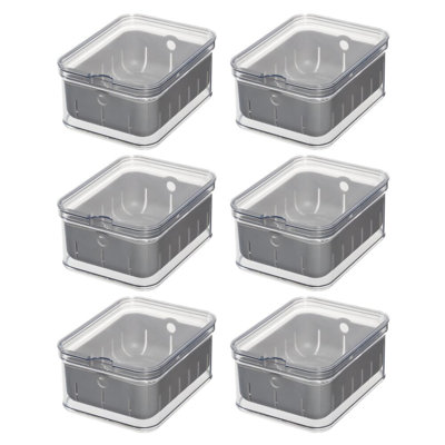 iDesign Berry Bin with Removable Colander and Lid - Set of 6, Clear/Grey