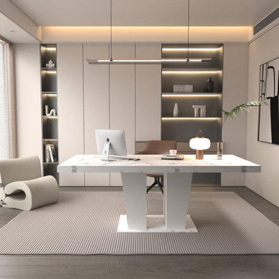 Table de salle à manger extensible en marbre blanc pour 6 à 10 personnes, grande construction impressionnante et fonctionnelle