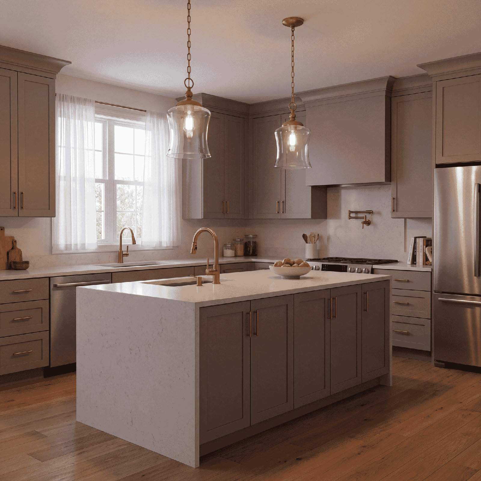 Pinedale Single Light Glass Dimmable Pendant, Natural Brass