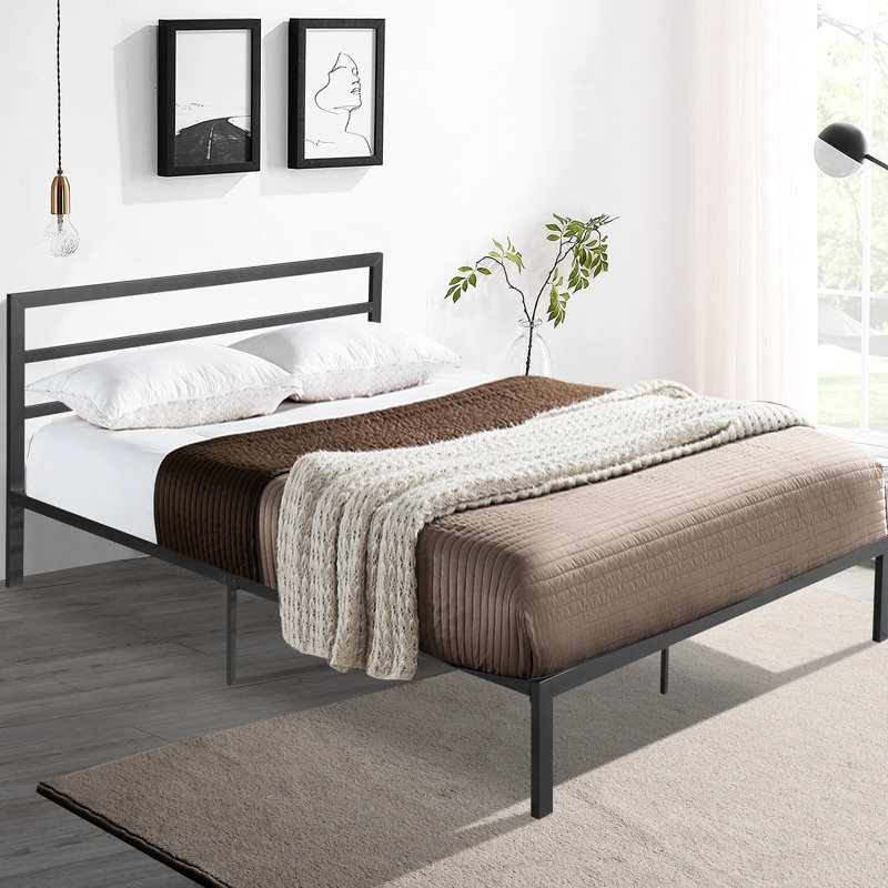 Lit en métal gris anthracite grand format - structure, nuits silencieuses, instructions d'assemblage faciles, rangement supplémentaire, aucun sommier requis, convient à différents types de matelas, structure de charge maximale de 600 lb