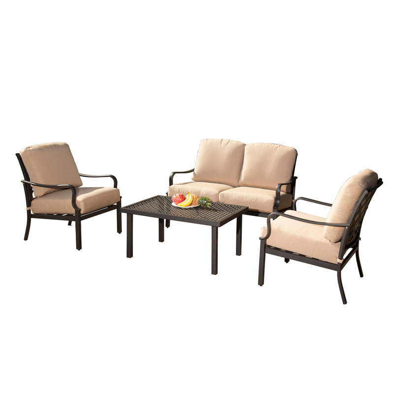 Outdoor 4 pcs Patio Conversation Set, Metal Dining Table and Chairs Dining Set with Removable Cushions for Garden Lawn Yard
