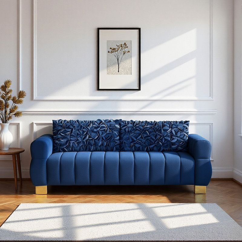 Canapé 87 po en flanelle 87 po, Bleu