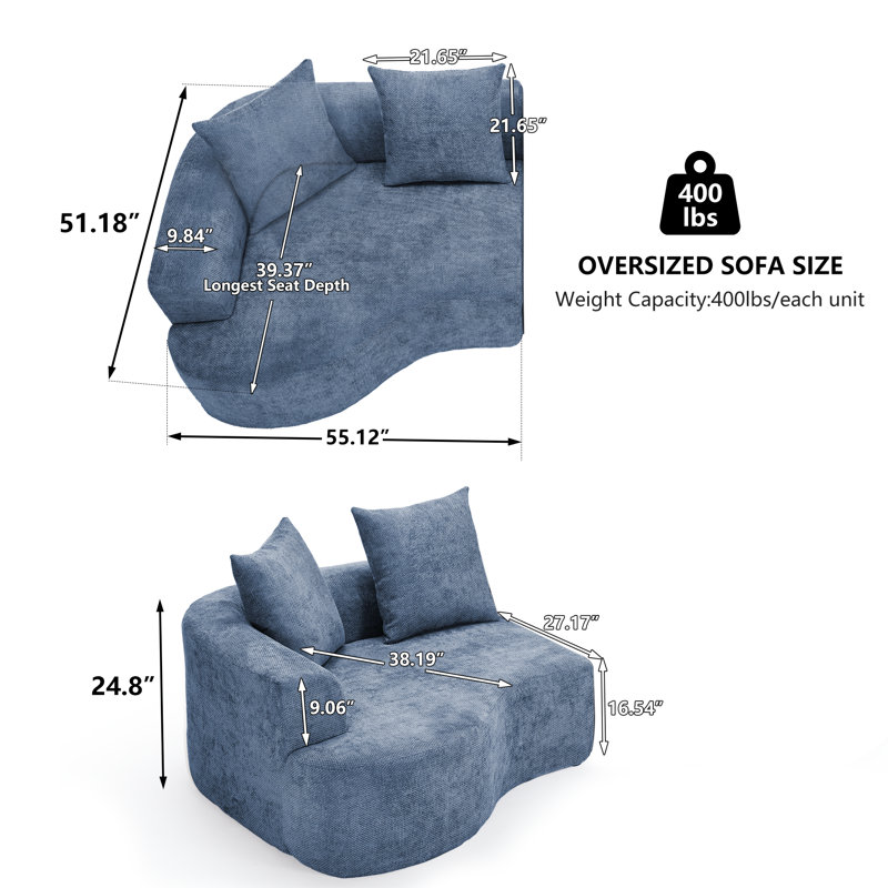 Chaise longue rembourrée incurvée sans siège Latitude Run®, Bleu