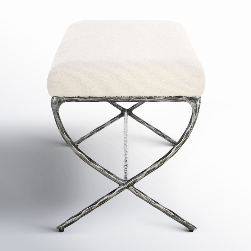 Janeen Boucle And Metal Bench, Black, Ivory