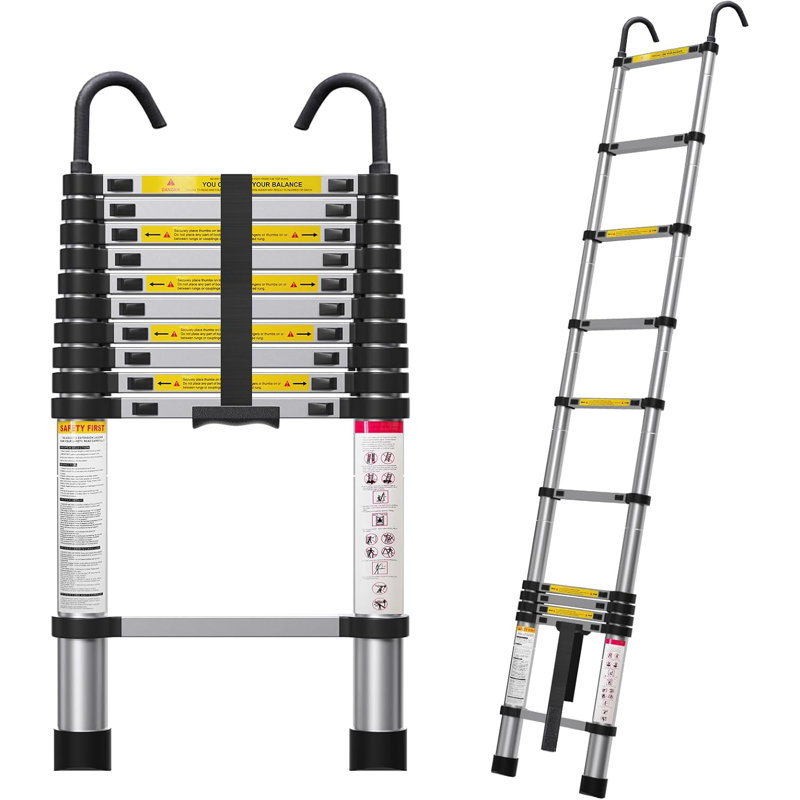 Échelle télescopique 10,5 pi avec crochets - échelle en aluminium d'une capacité de 330 lb
