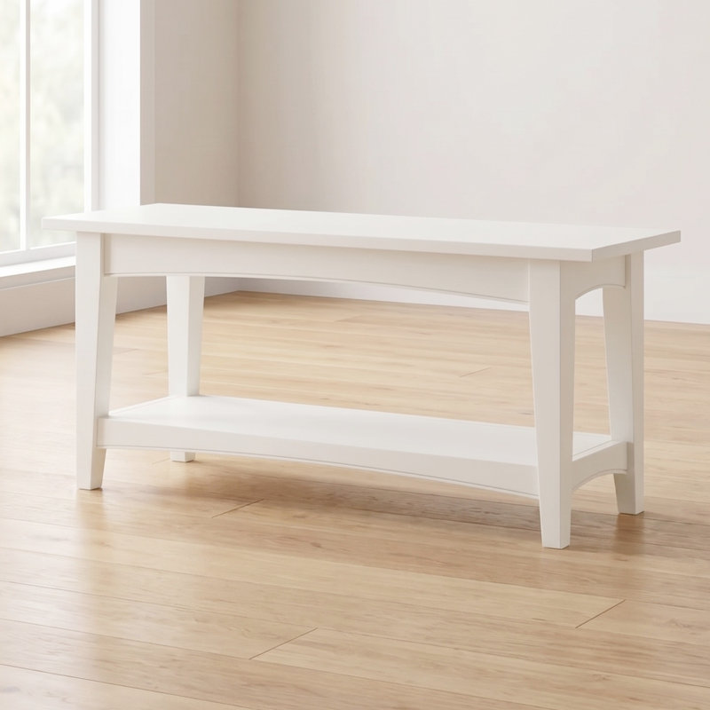 Storage Bench with Lower Shelf, Ivory, Ivory