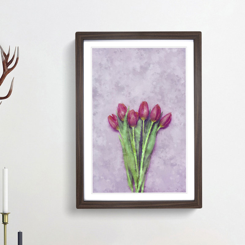 A Bunch of Pink Tulips - Picture Frame Painting Print, Walnut Framed, 87cm H x 62cm W x 2cm D